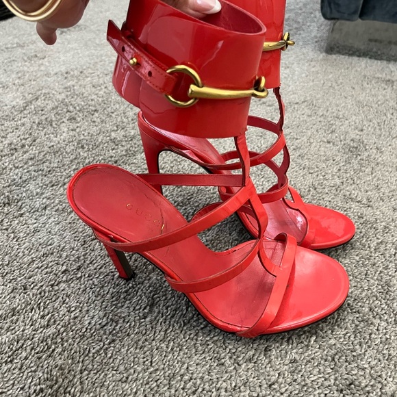 Gucci Women's Vibrant Red Strappy Heels - Picture 1 of 9
